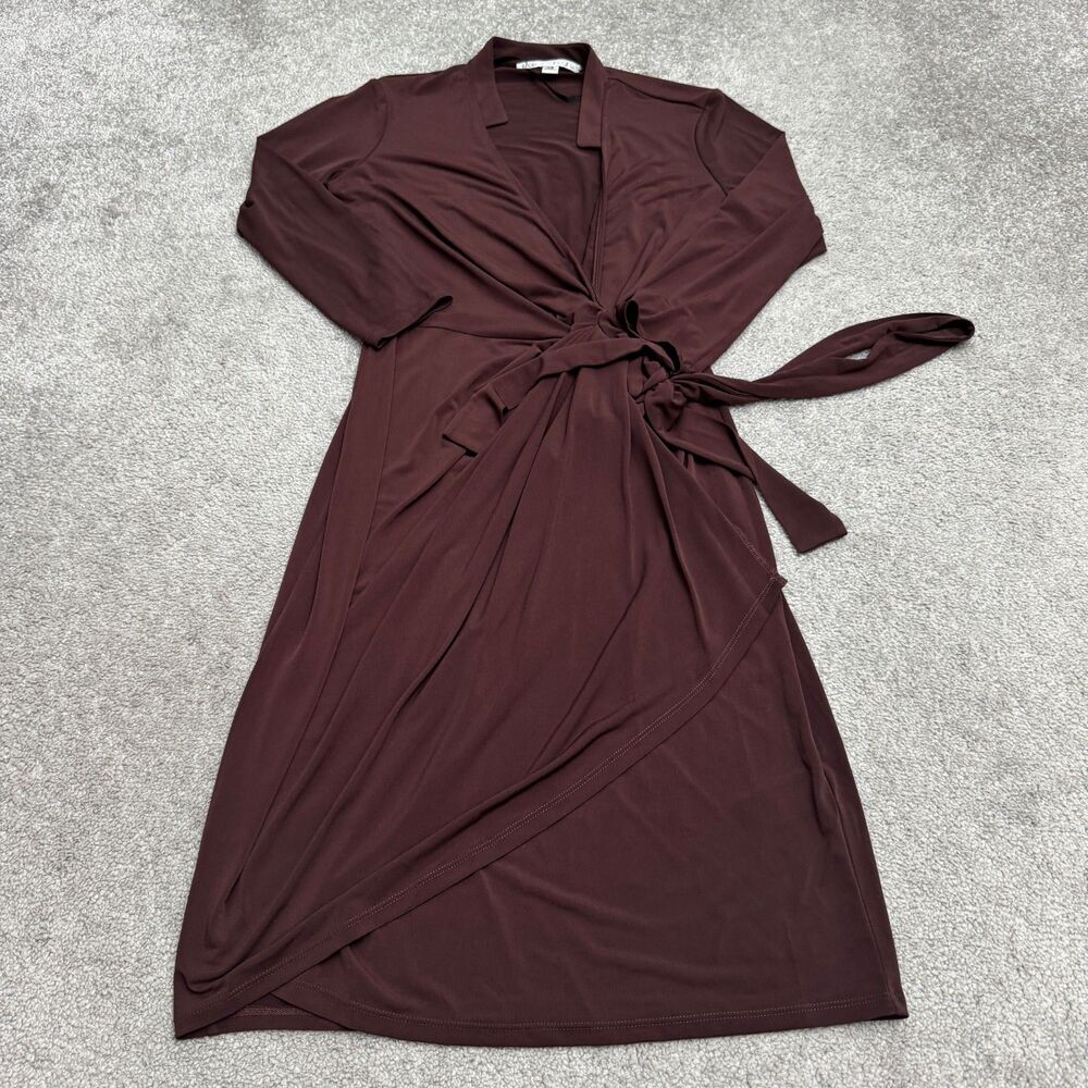Maggy London Long Sleeve Midi Wrapped Dress Womens XS Dark Red Stretch